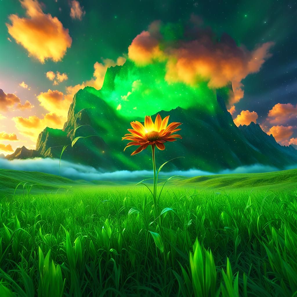 Mystical Flower Over Cloud at Sunset