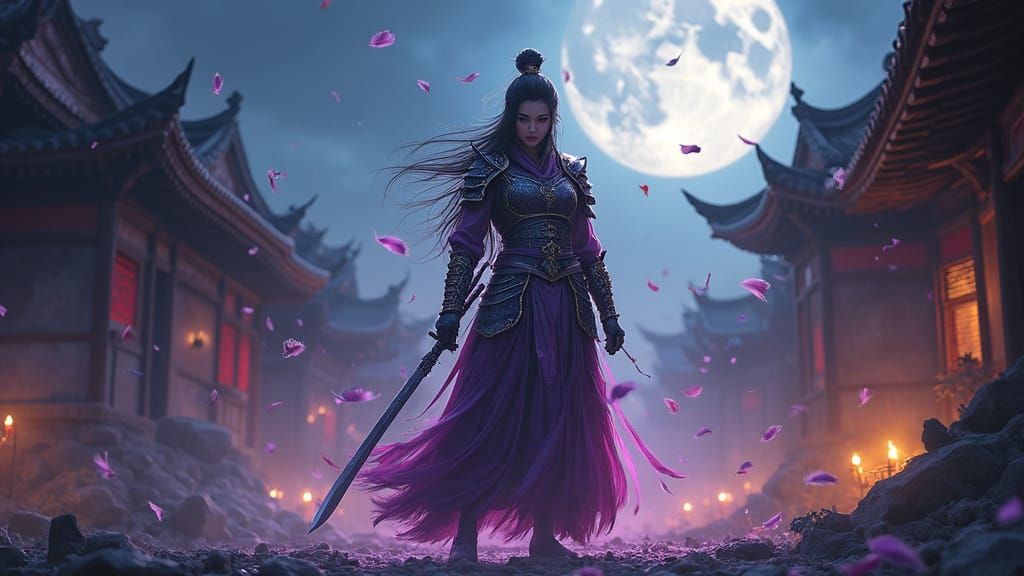 Cursed Village: Lone Warrior in Dark Fantasy Style