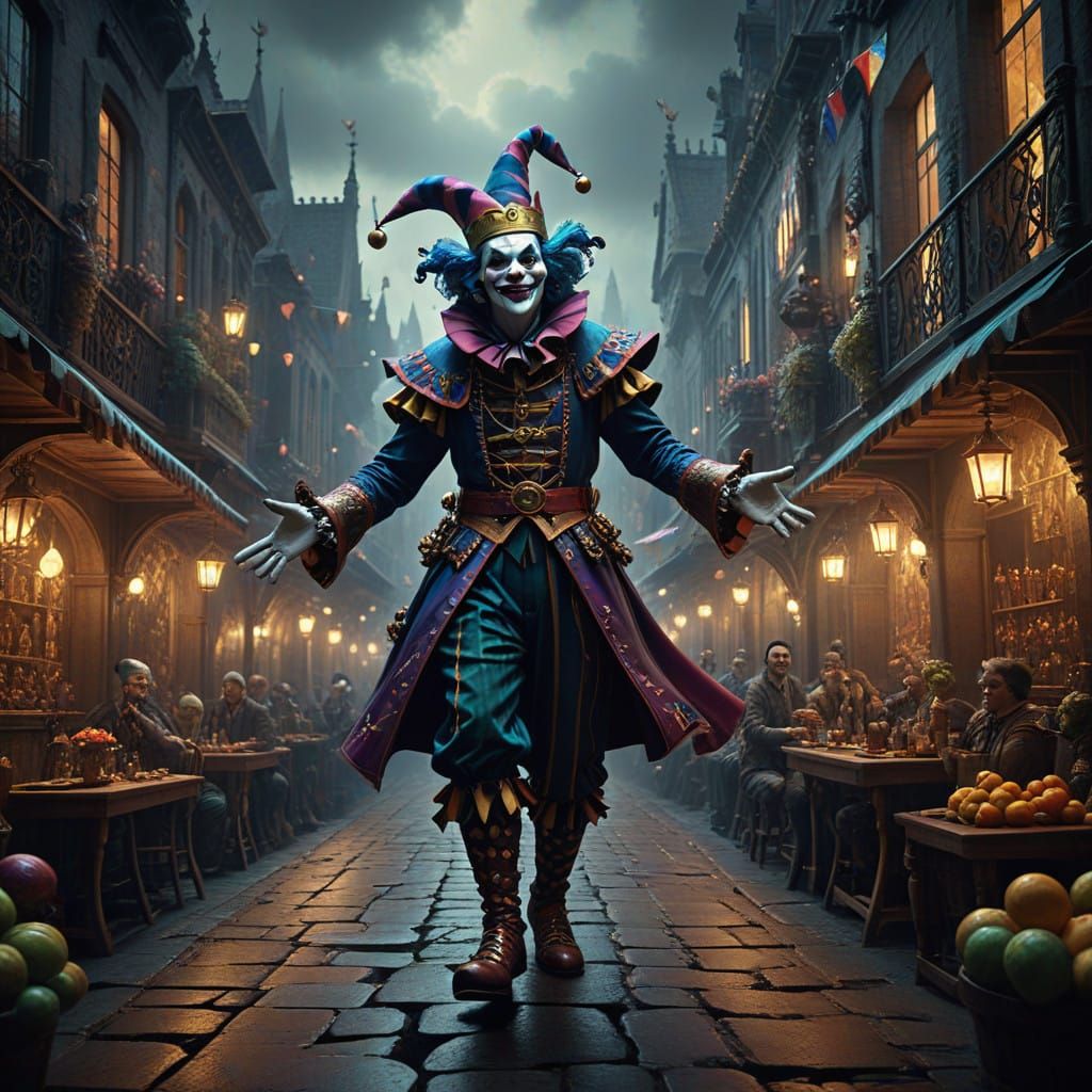 Epic Whimsical Jester in a Maximalist Digital Matte Painting