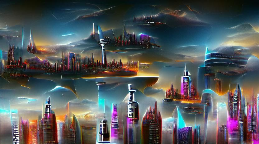 Futuristic Cityscape with Flying Vehicles