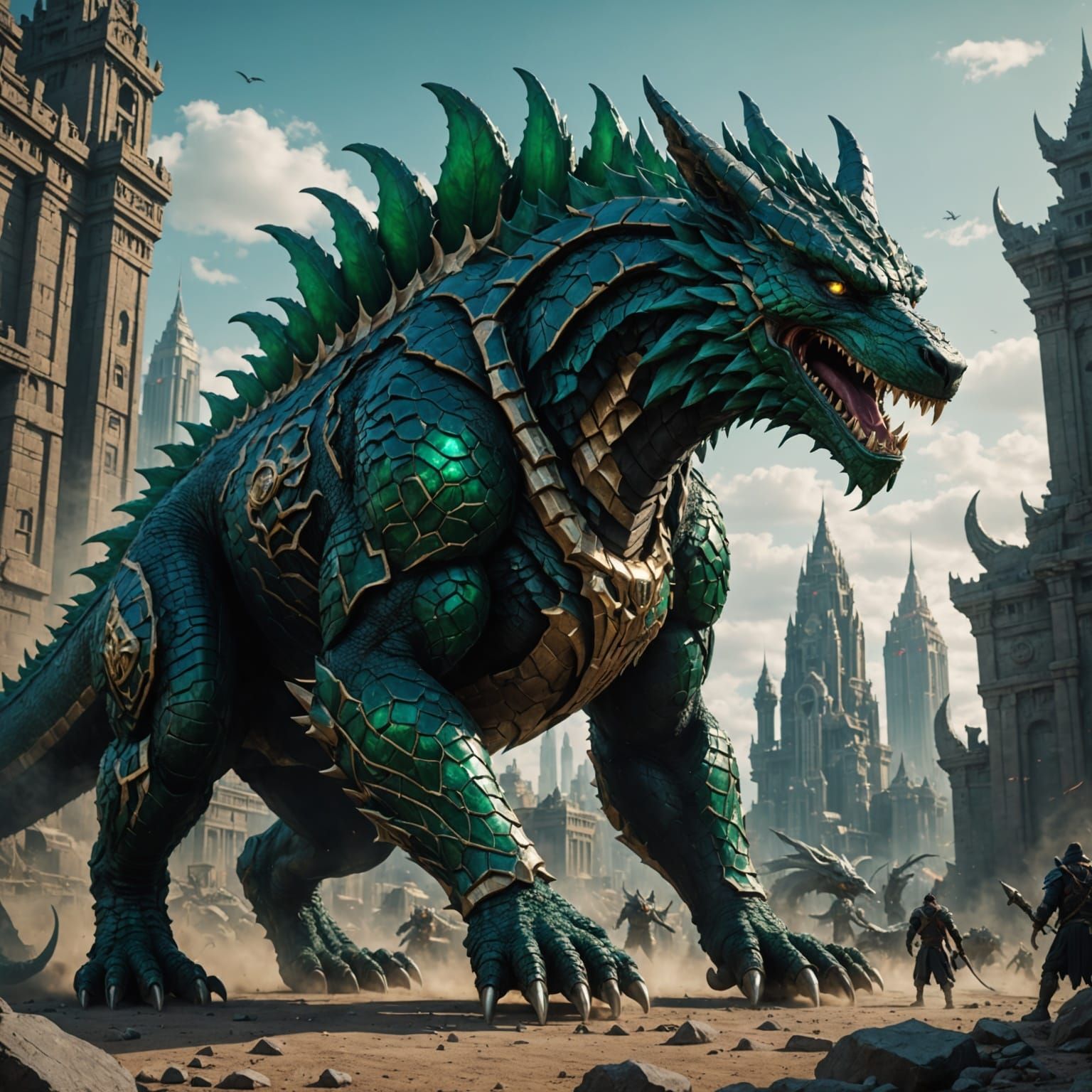 Emerald Anubis Godzilla Dragon: Fantasy Concept Art in Deep...