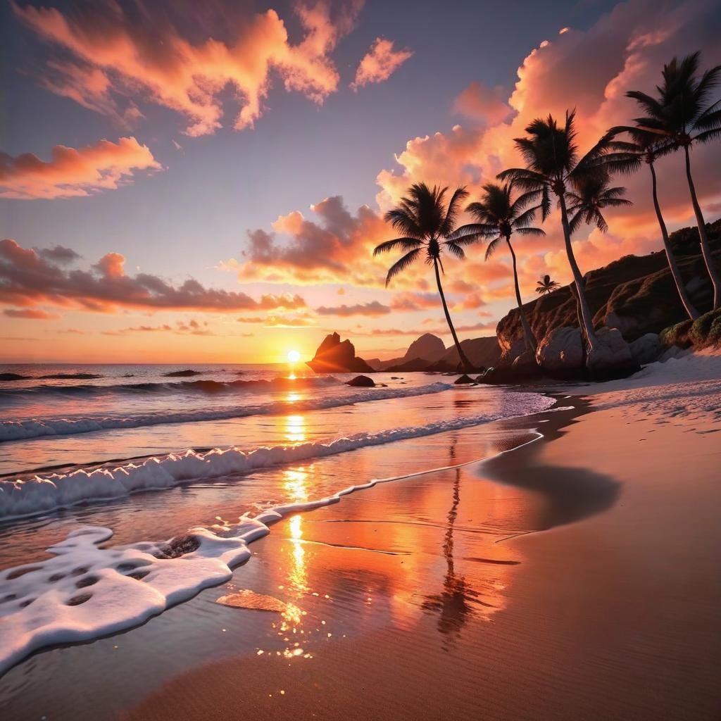 Beautiful Beach Sunset with Colorful Sky