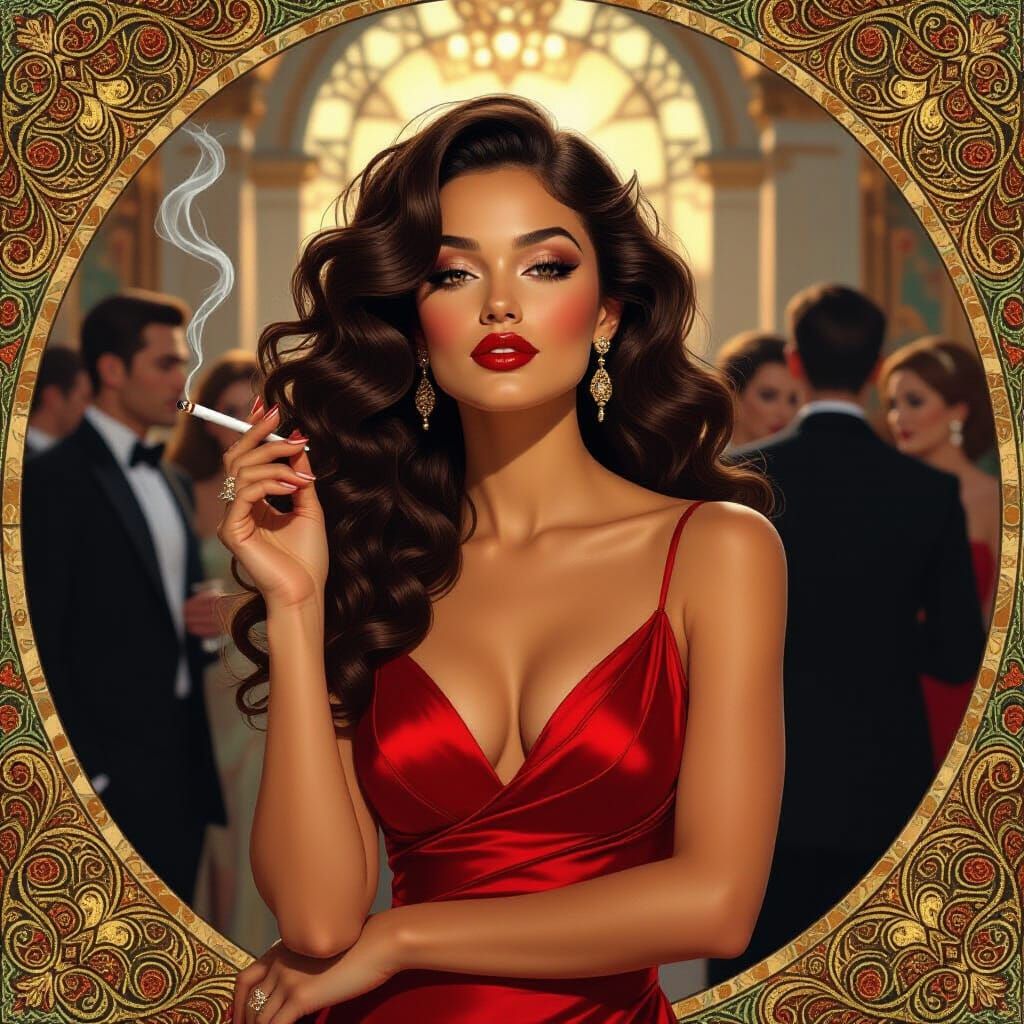 Elegant Woman at Extravagant Party in Art Nouveau Style