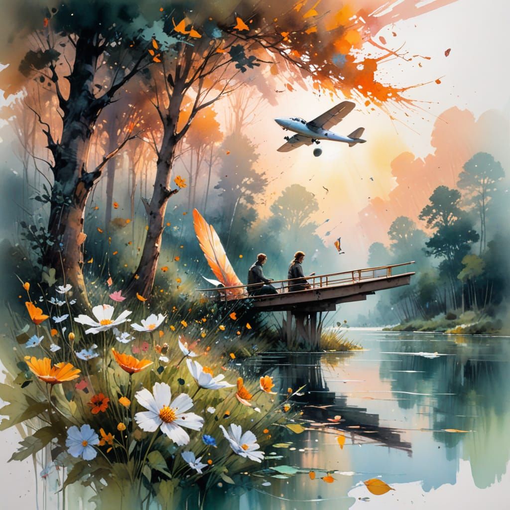 Otherworldly Glider Over Enchanted Forest Lake