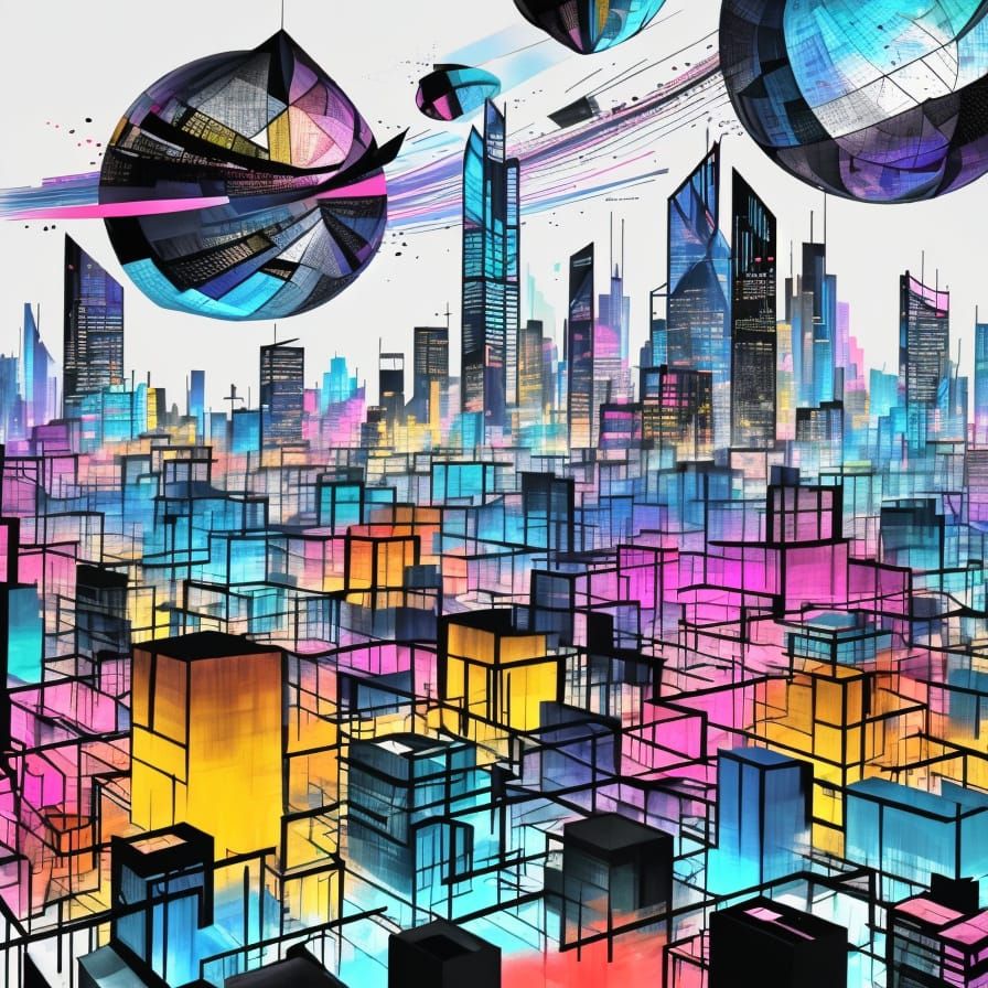 Futuristic Cityscape in Colorfield Style