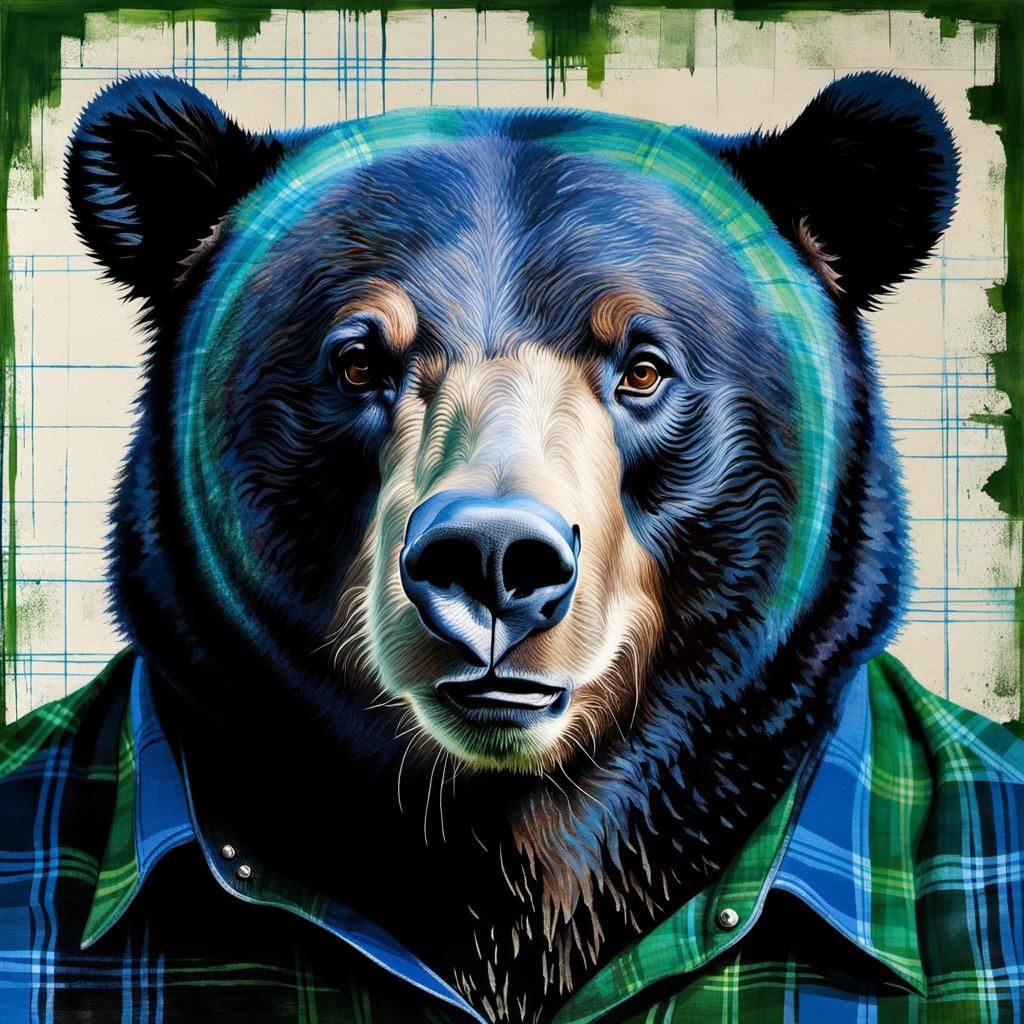 Cyborg Bear Portrait in Surrealist Style