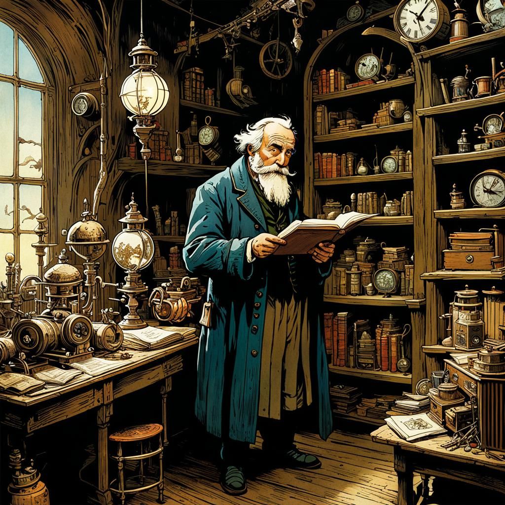 Whimsical Inventor in Imaginative Fantasy Style