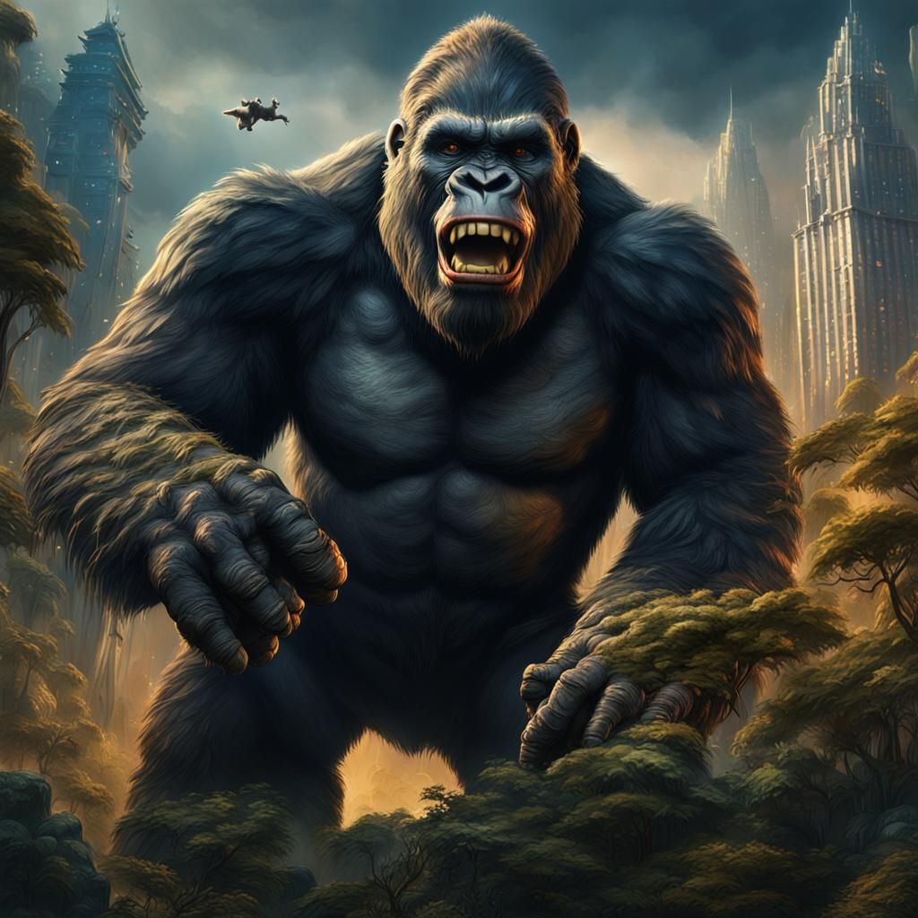 Smiling King Kong in Detailed Matte Painting