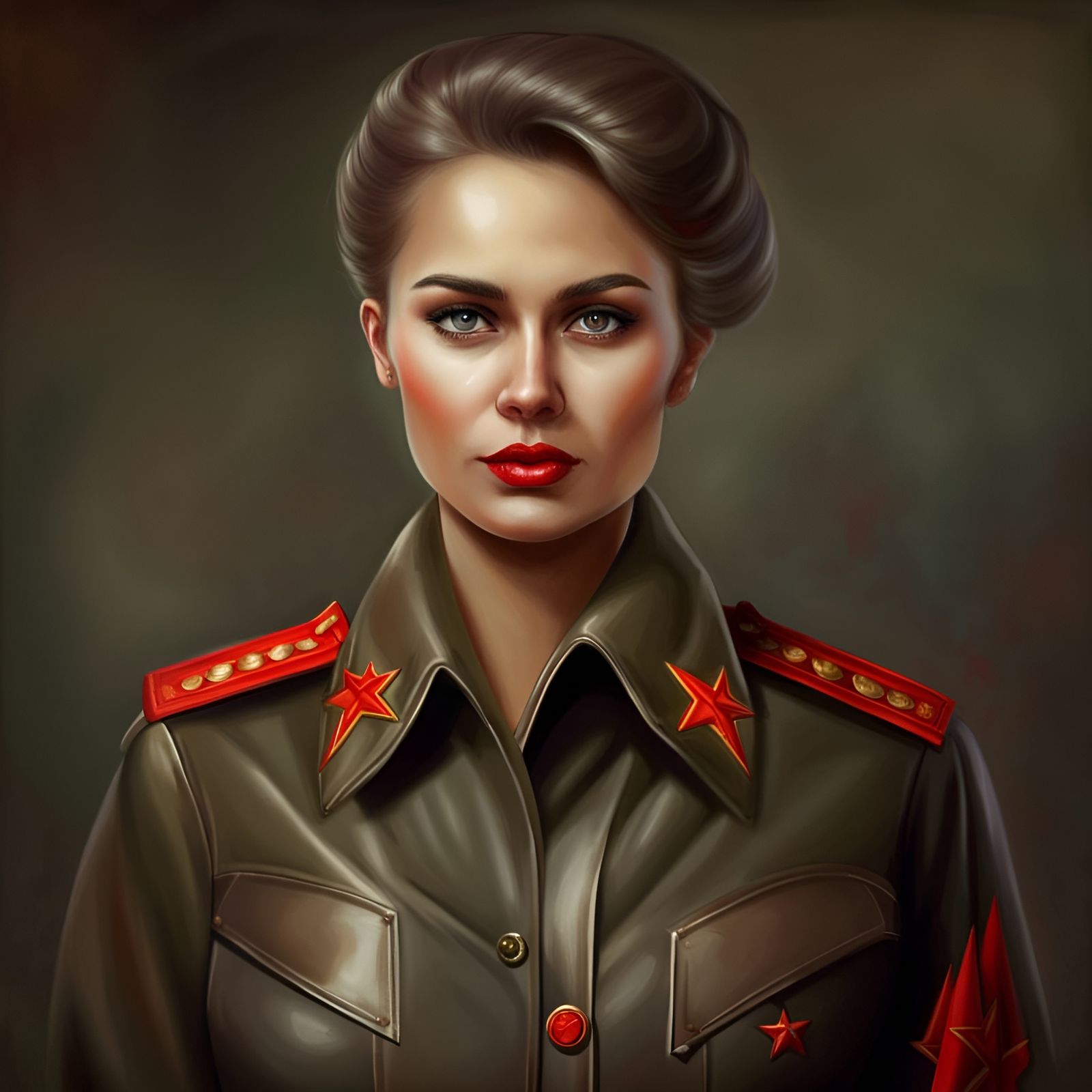 Attractive Woman in Soviet Military Uniform