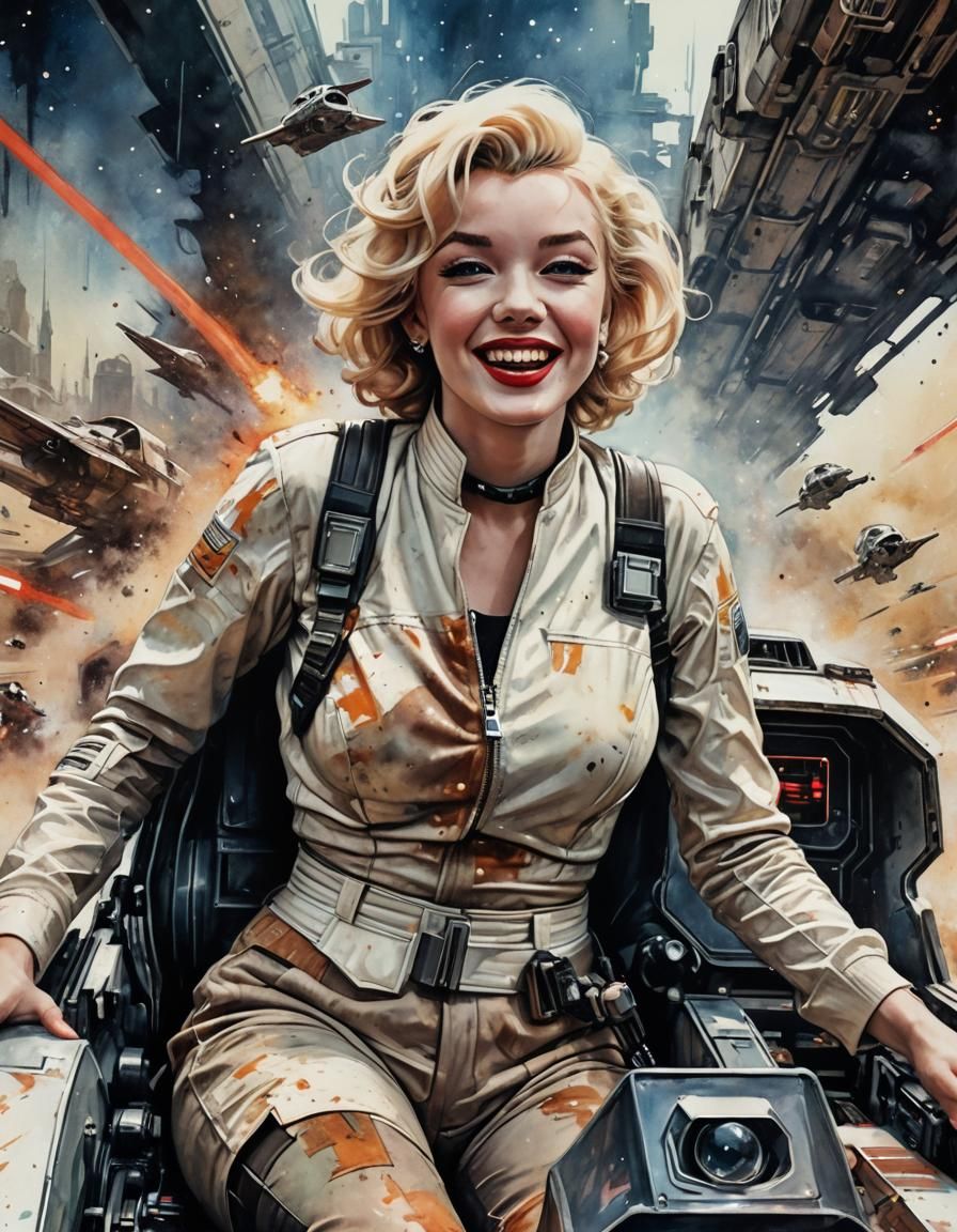 Marilyn Monroe as Star Wars Rebel in Watercolor