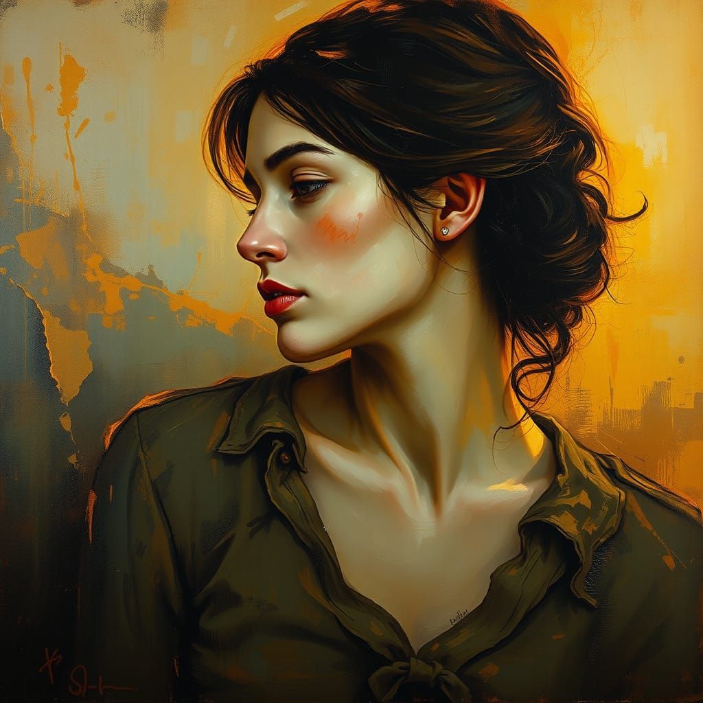 Solitary Woman in Earth Tones: Oil Painting