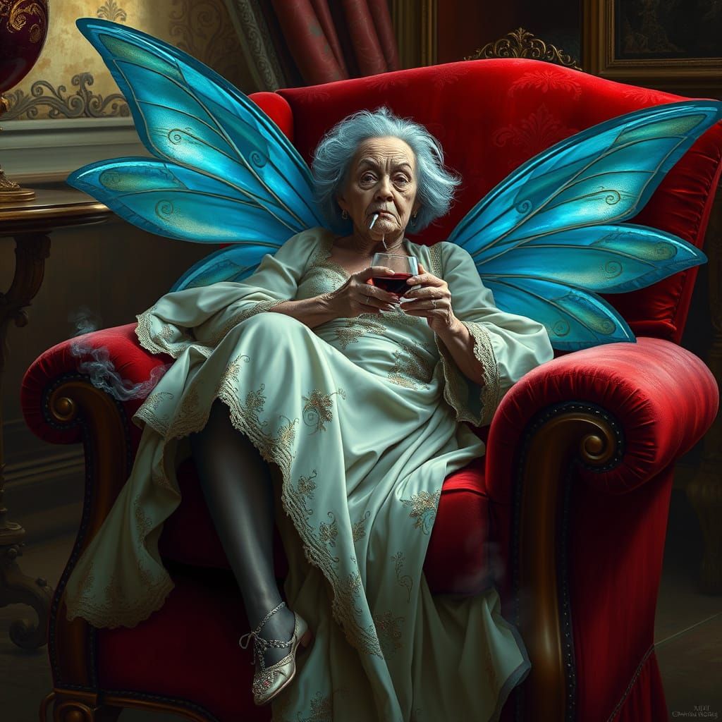 Weary Fairy Godmother in Opulent Baroque Setting