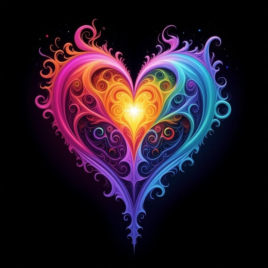Rainbow Heart Pulsating with Cosmic Colors