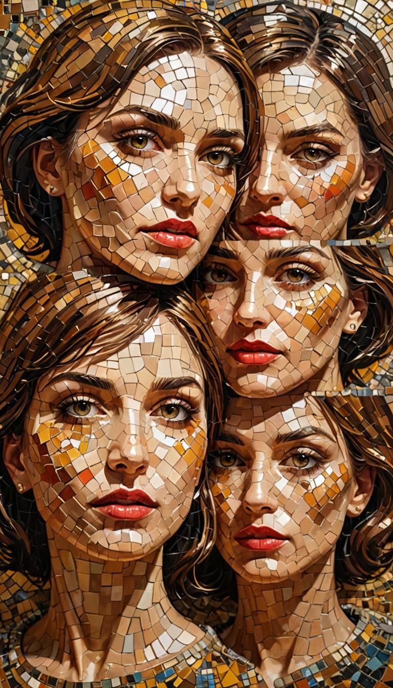Mosaic Collage of Women's Faces in Art Deco Style