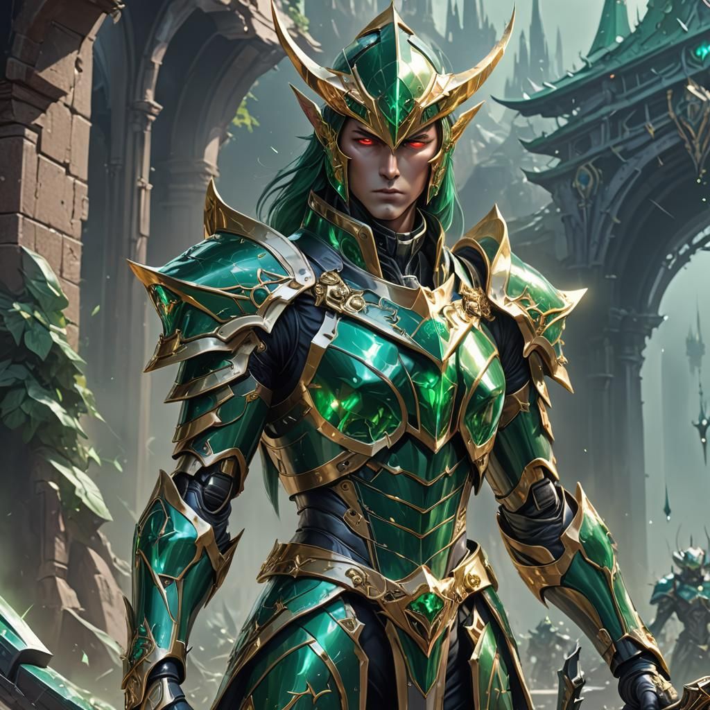 Eldar in Emerald Armor: 3D Anime Art