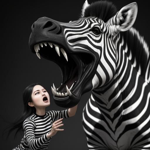 Enormous Zebra Screaming at Young Girl