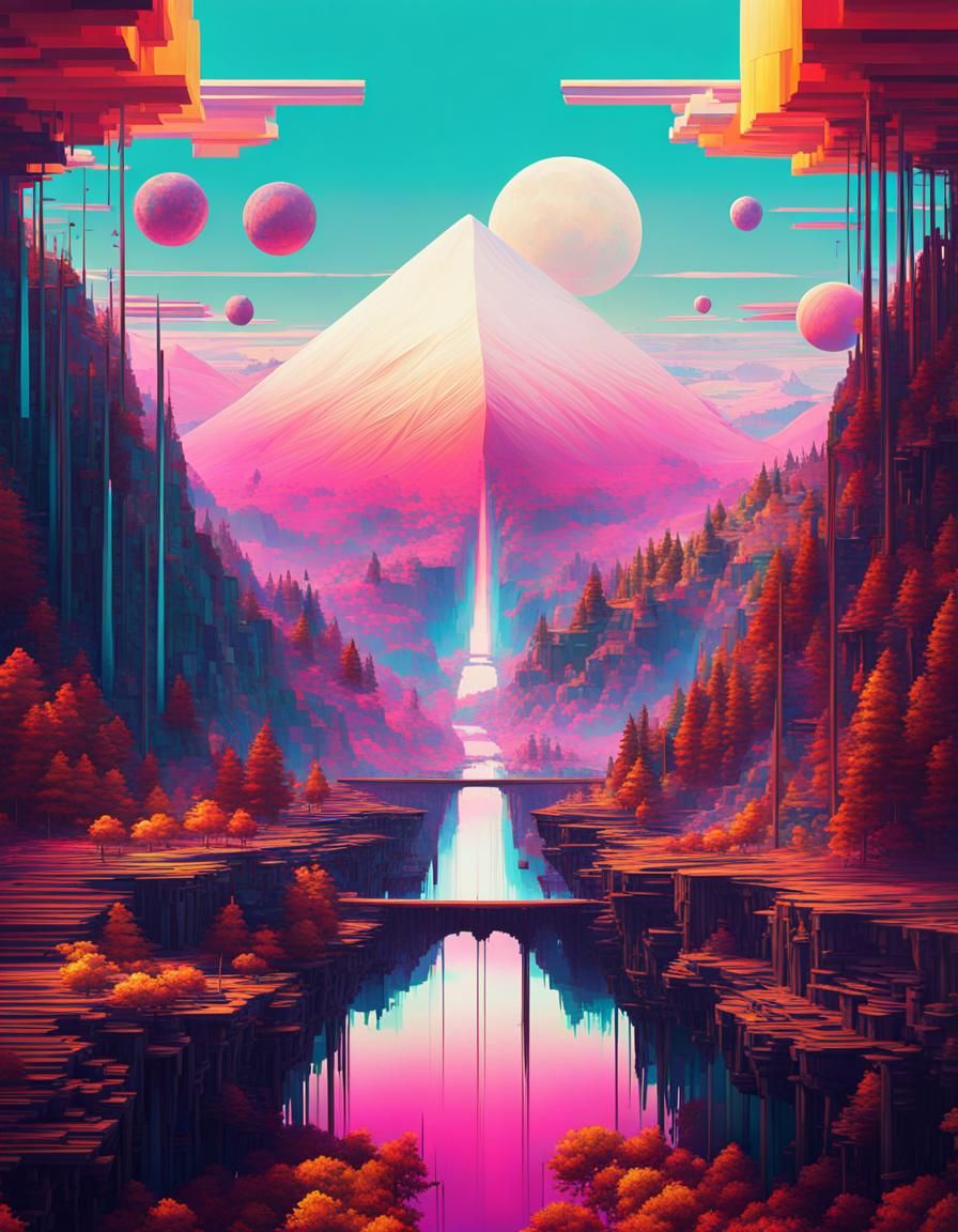 Scenic Glitch Art with Balanced Harmony