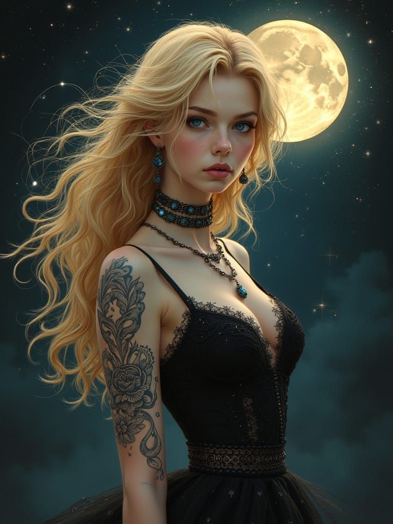 Gothic Woman with Treble Clef Tattoo in Burton Style