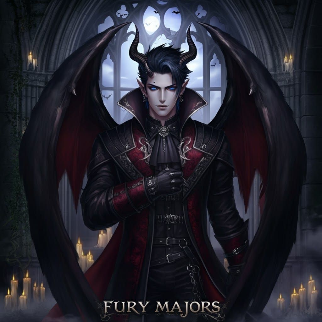 Handsome demon male .peircings blue eyes , shiny black hair ...