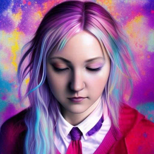 Hyperrealistic Portrait of Luna Lovegood in Splash Art