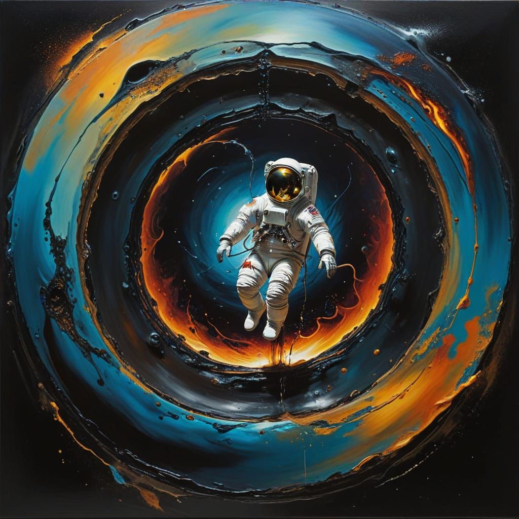 Astronaut Entering a Black Hole, Dali-esque Painting