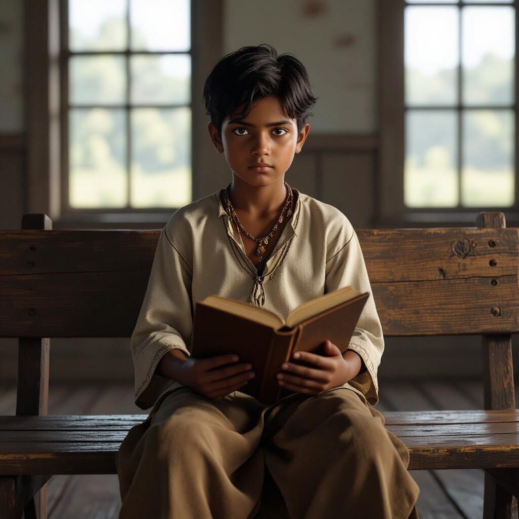 Tribal Boy Studies in 19th Century Missionary Classroom
