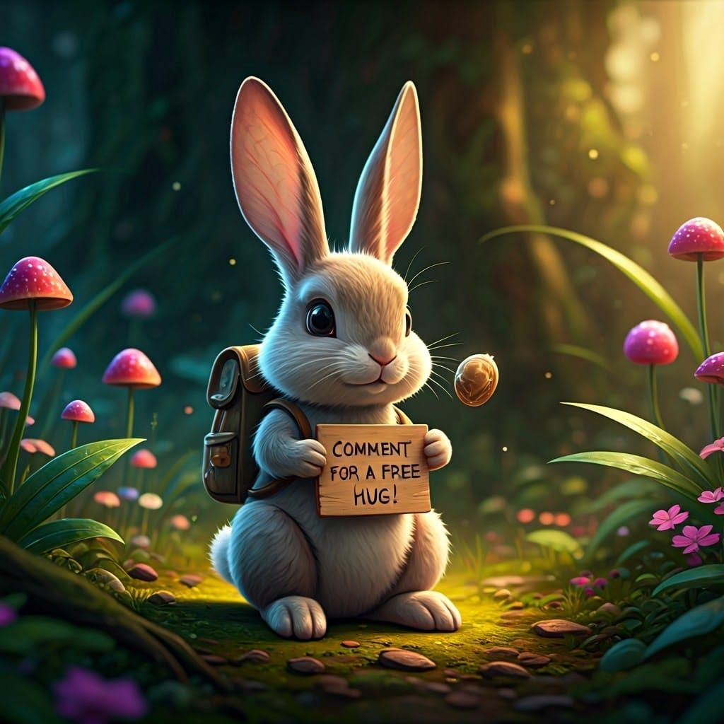 Adorable Bunny Offers Free Hugs in Forest Glade