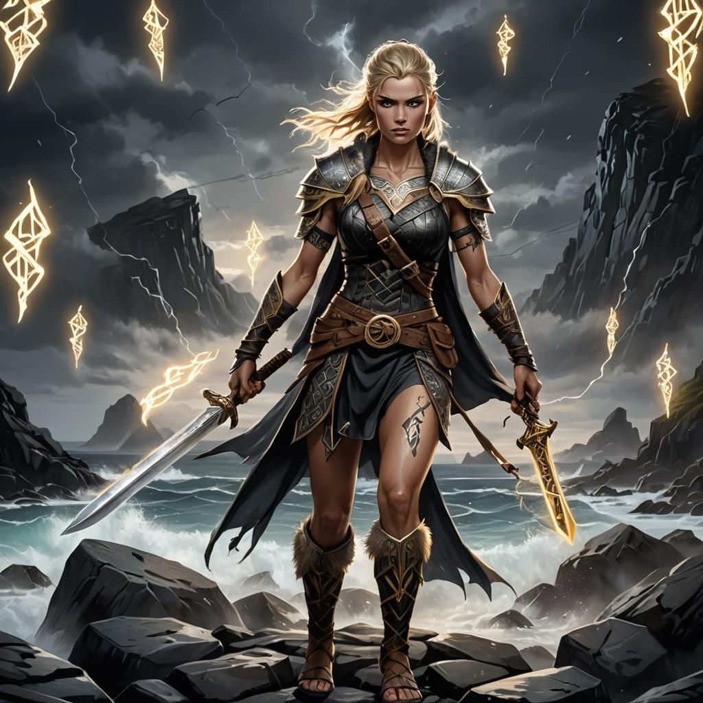 Norse Warrior with Glowing Runes in Royo Style