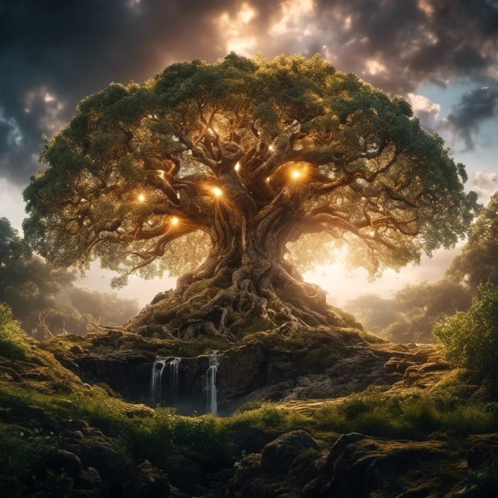 Illuminated Yggdrasil: A Photorealistic Dark Fantasy