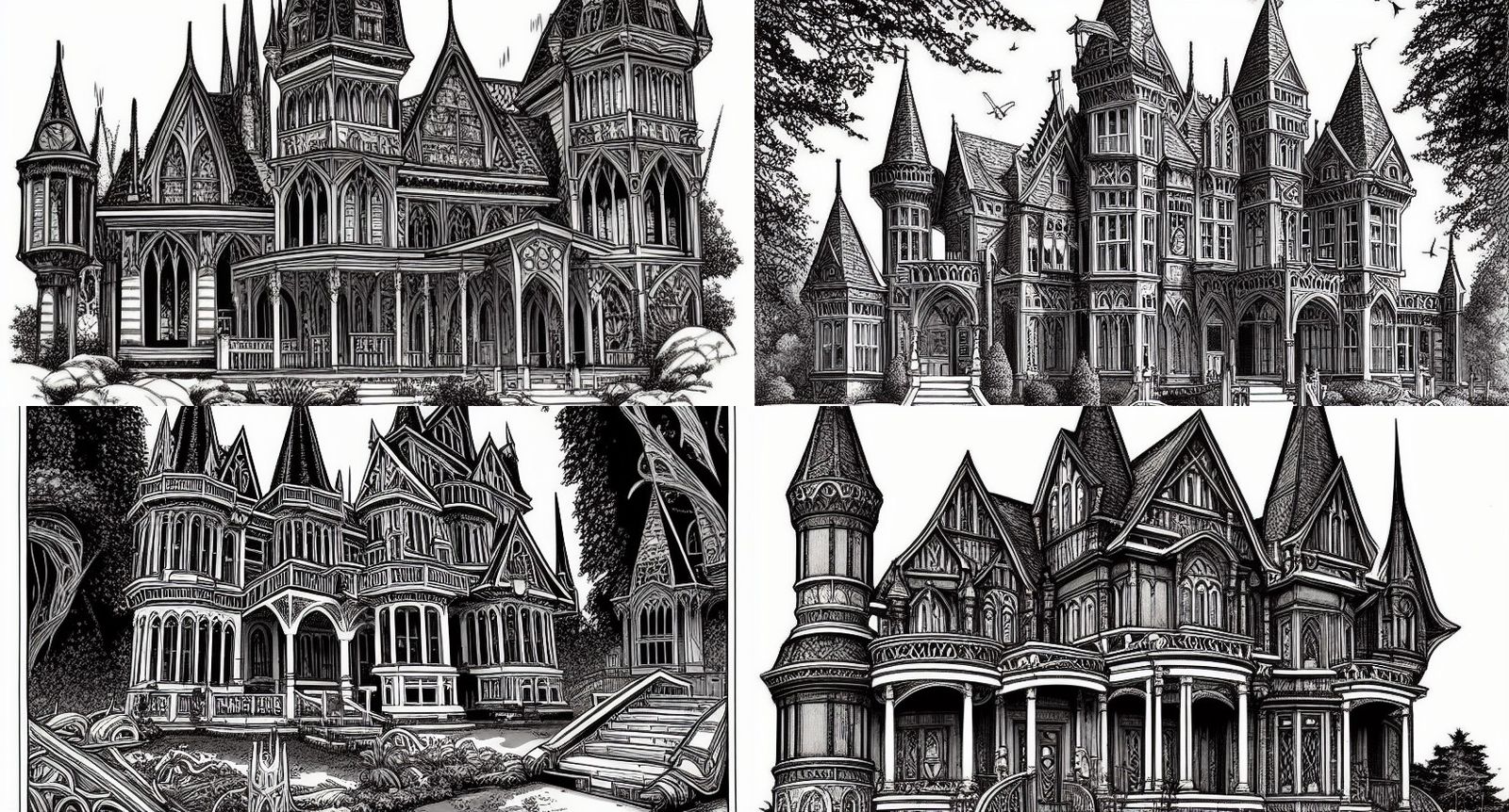 Gothic Mansion Exterior in Comic Book Style