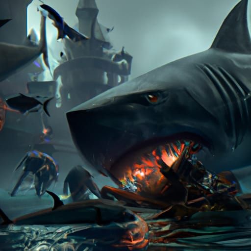 Sharks in Dark Fantasy Style, 8K Resolution