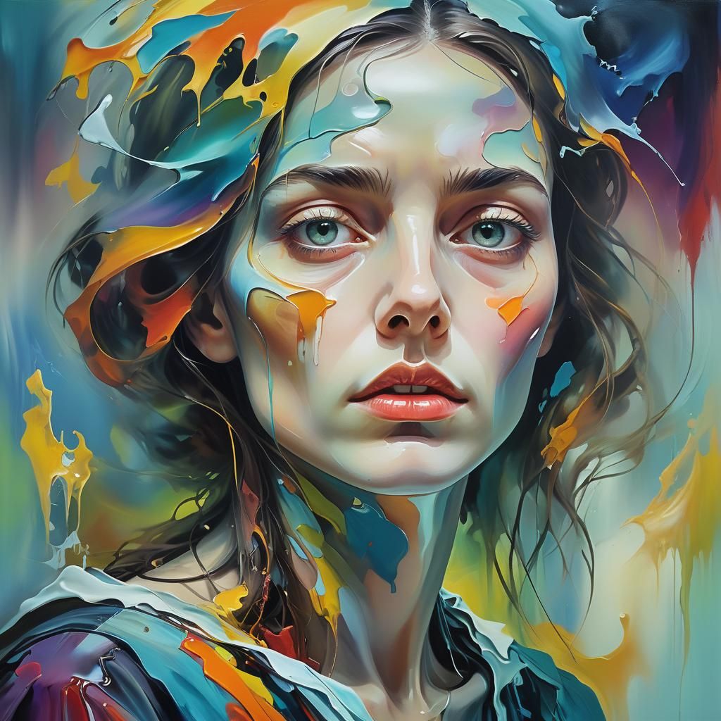 Surreal Woman Portrait in Dreamlike Oil Painting Style