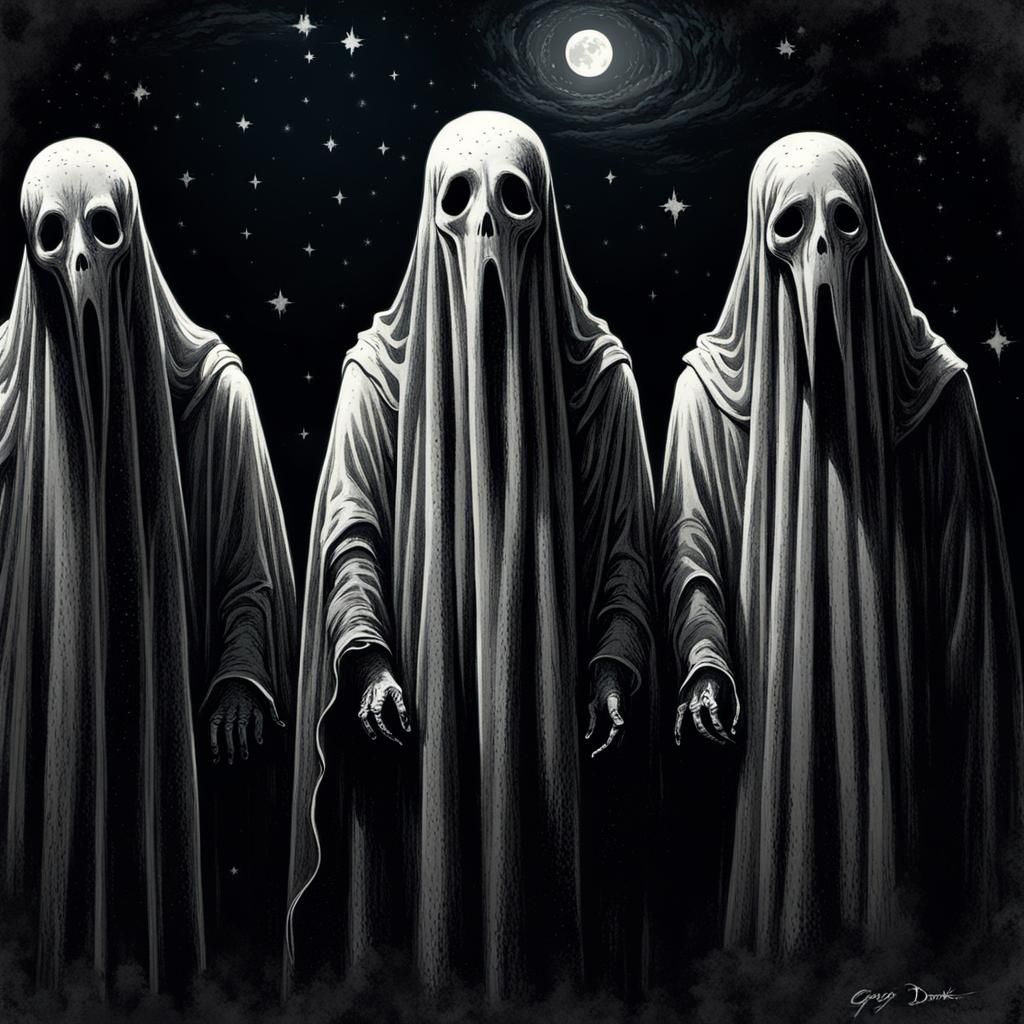 Cosmic Ghosts Trick or Treat in Vintage Horror Style