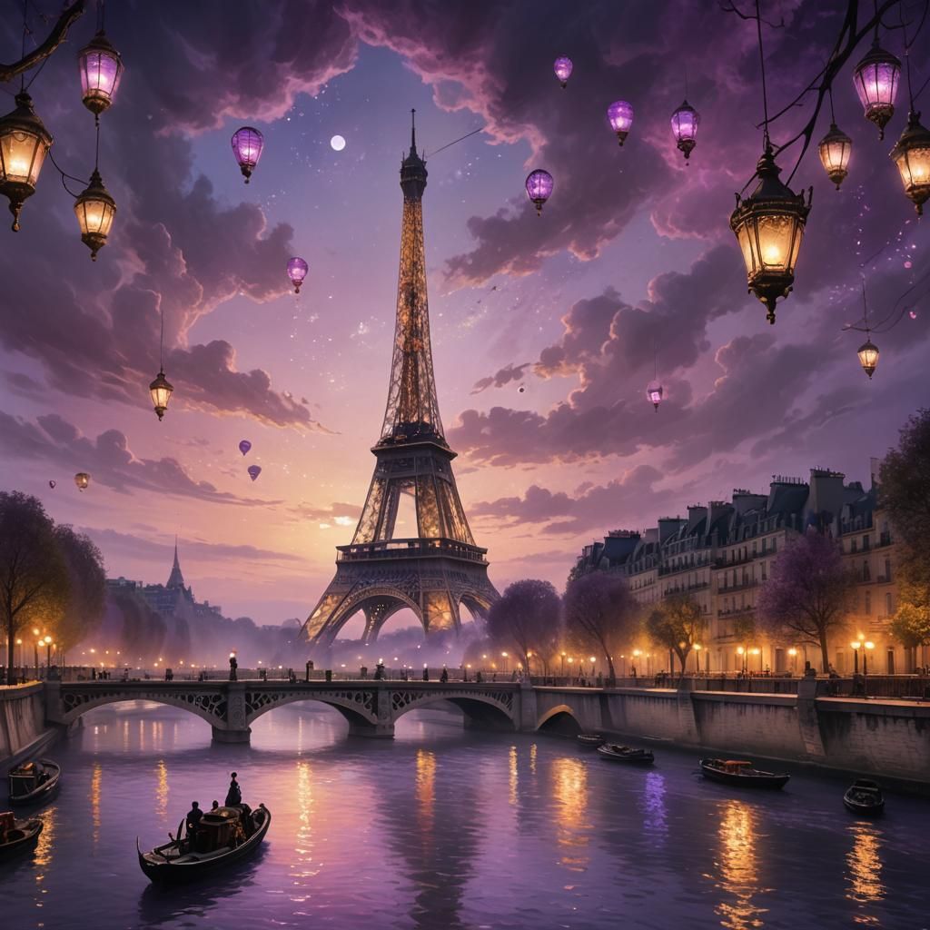 Eiffel Tower in Fantastical Parisian Nightscape
