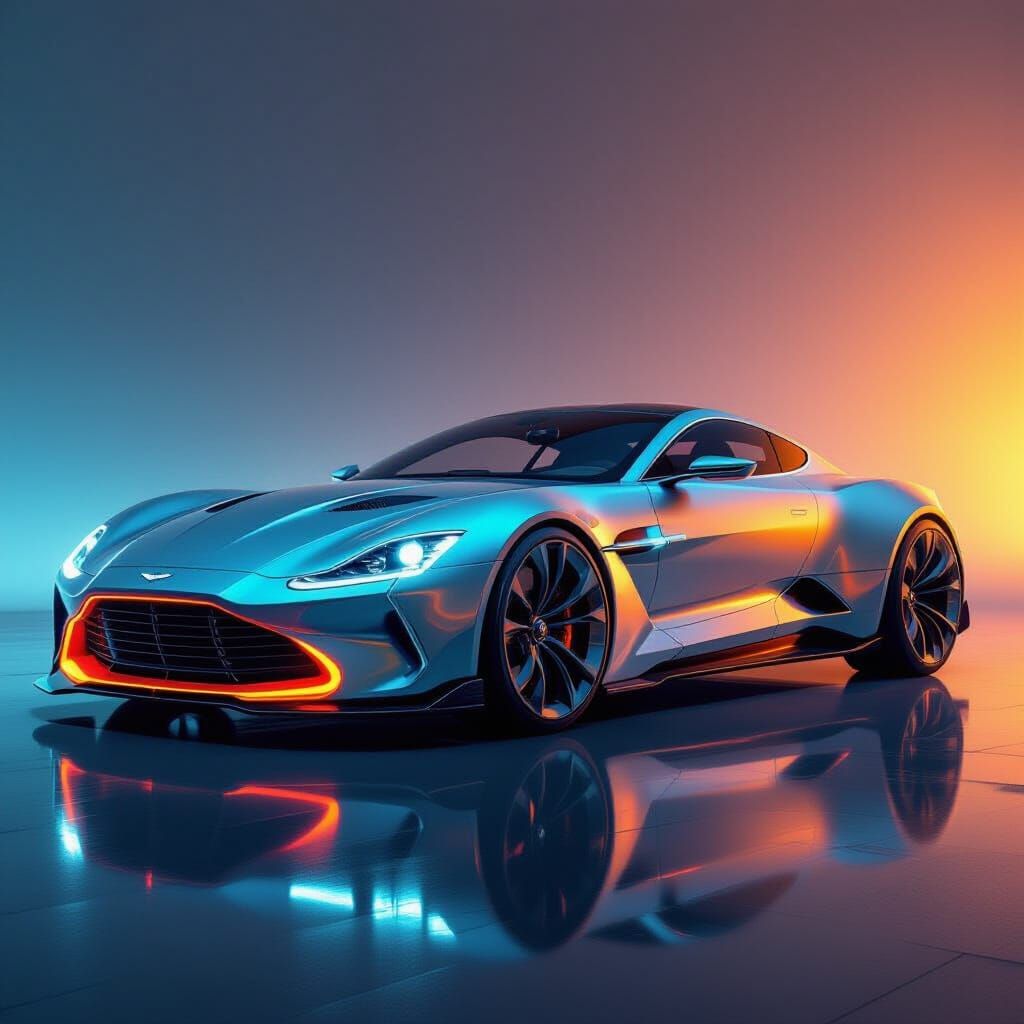 Futuristic Aston Martin Concept Car in Cyberpunk Style