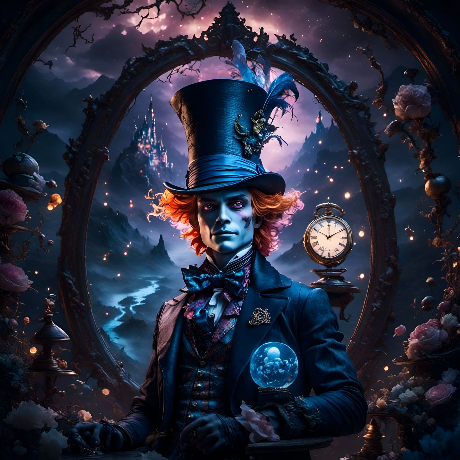 Mad Hatter and Cheshire Cat Linework Portrait