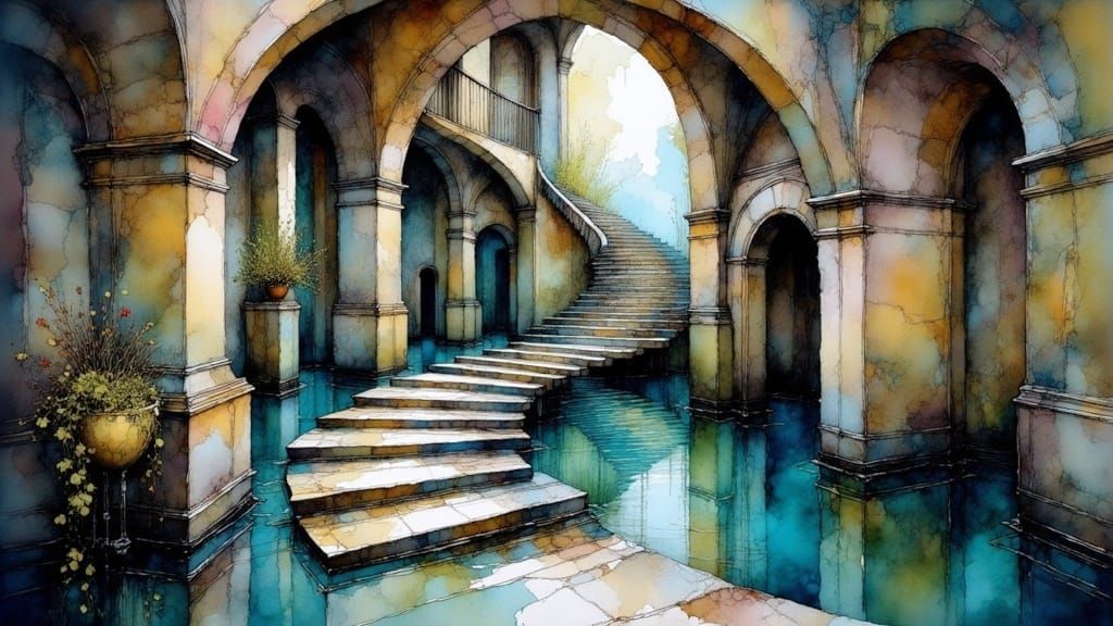 Escher-Inspired Staircase in Impossible Geometry