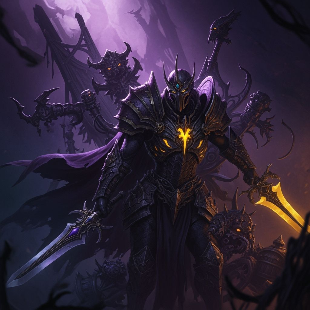 Grimdark Fantasy Art in Purple and Yellow