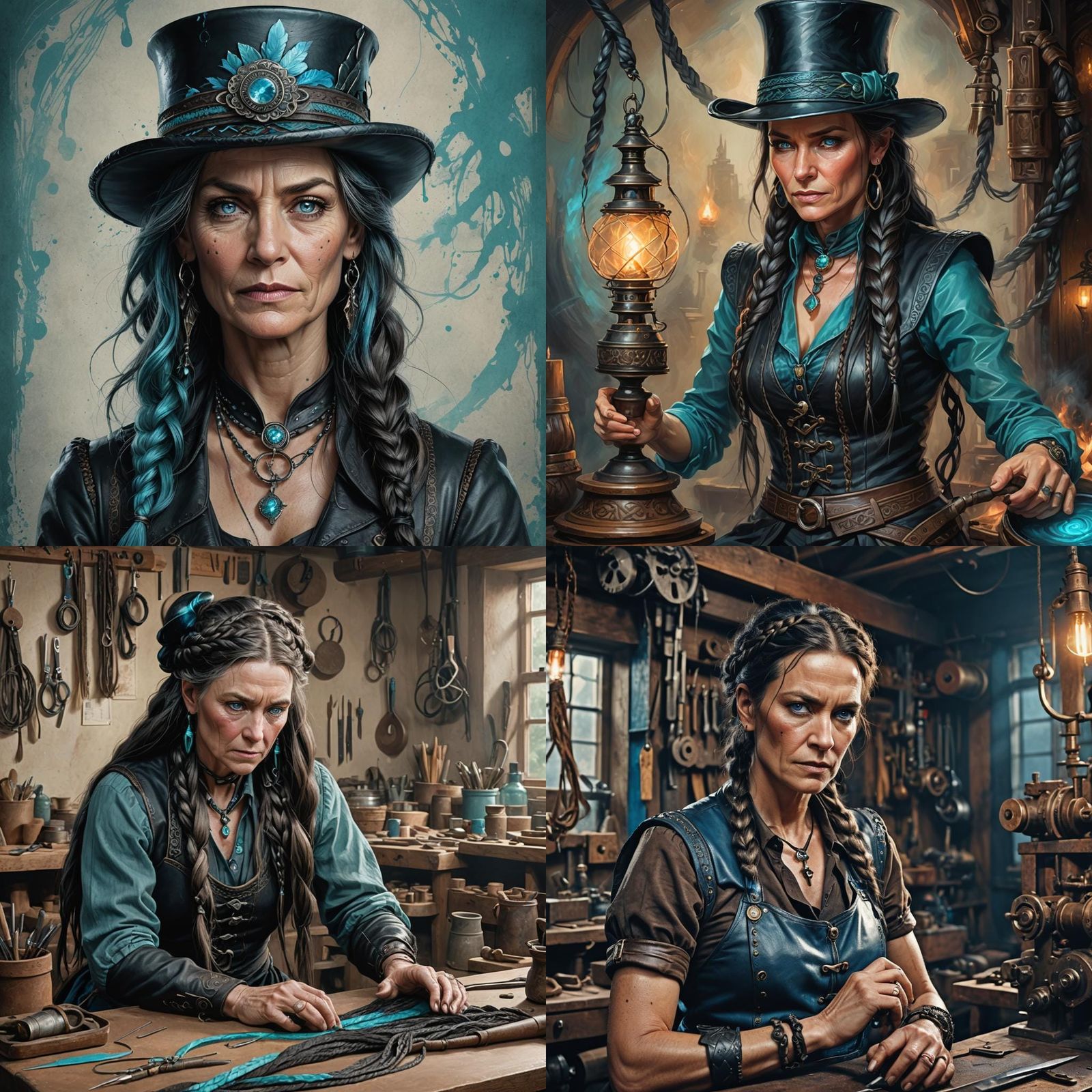 Leather Crafter with Braided Hair, Fantasy Art