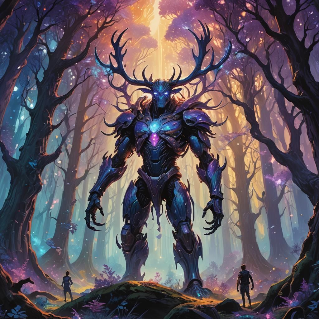 Titan in Alien Grove, Art Nouveau Oil Painting