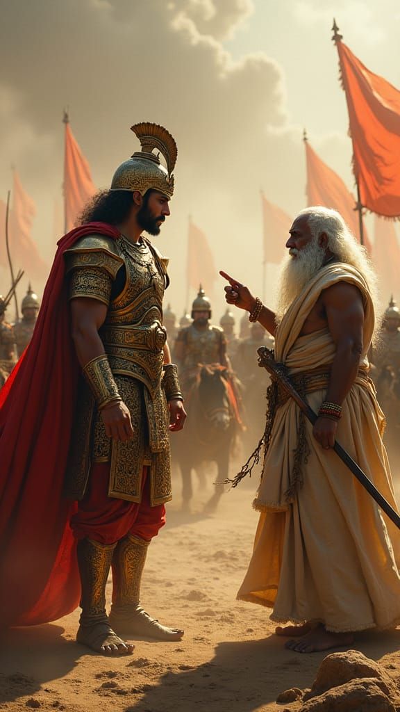 Duryodhana and Dronacharya on the Kurukshetra Battlefield