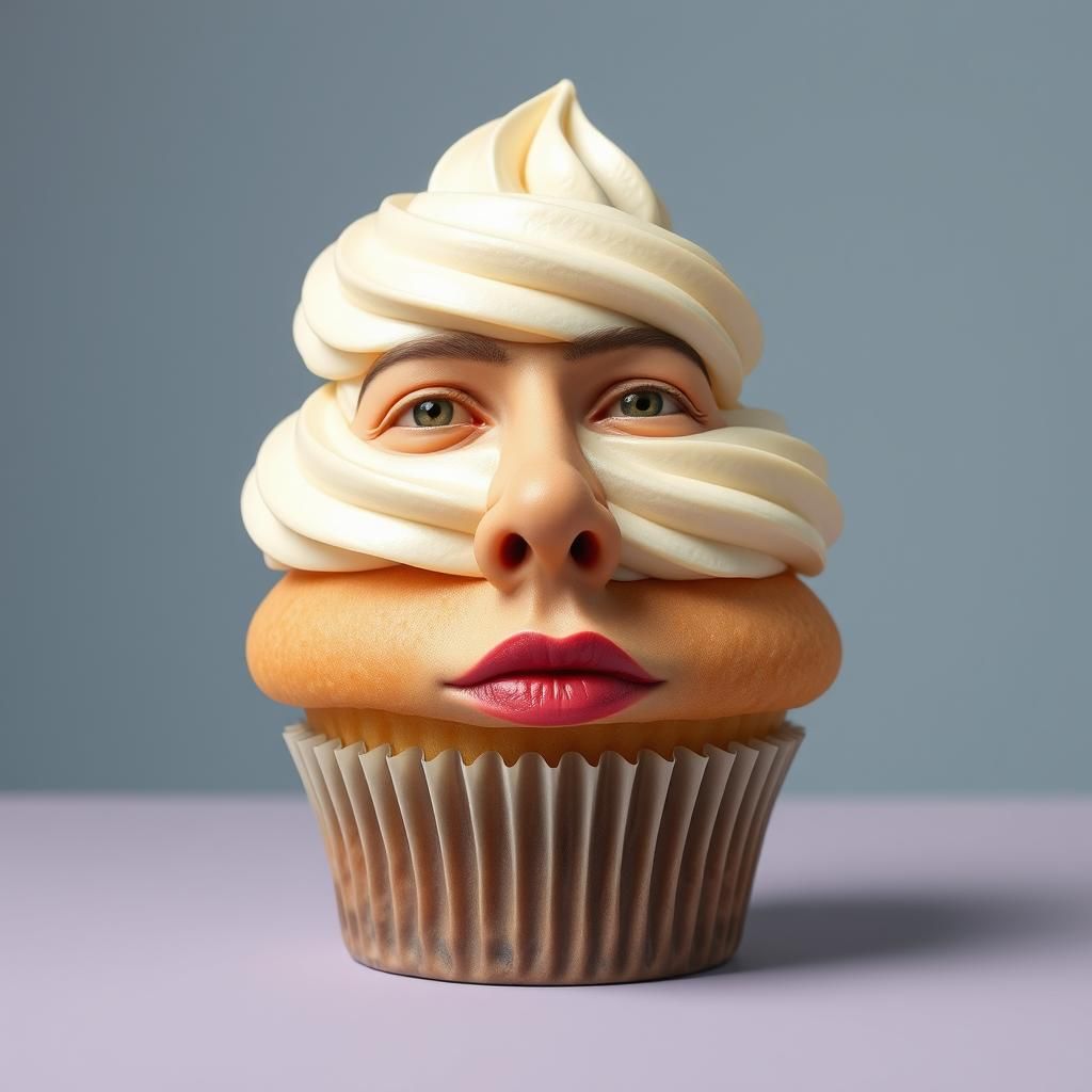 Hyperrealistic Cupcake with a Human Face