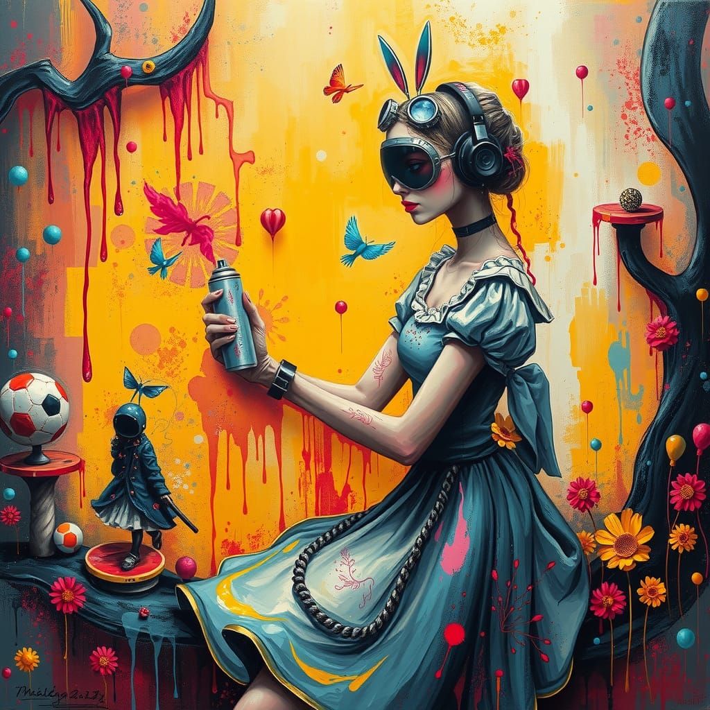 Cyberpunk Alice in Wonderland Spray Painting