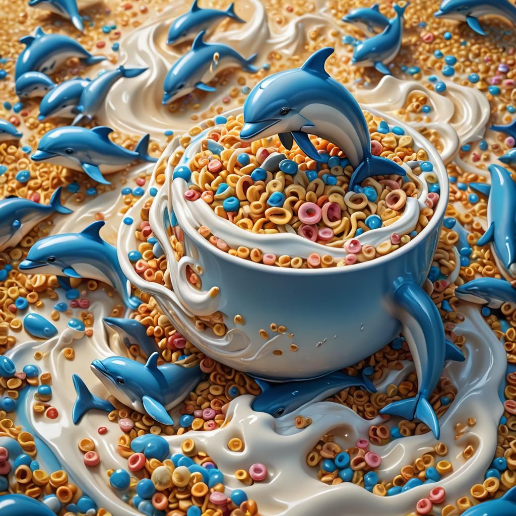 Milk Dolphin Emerges from Cereal Bowl
