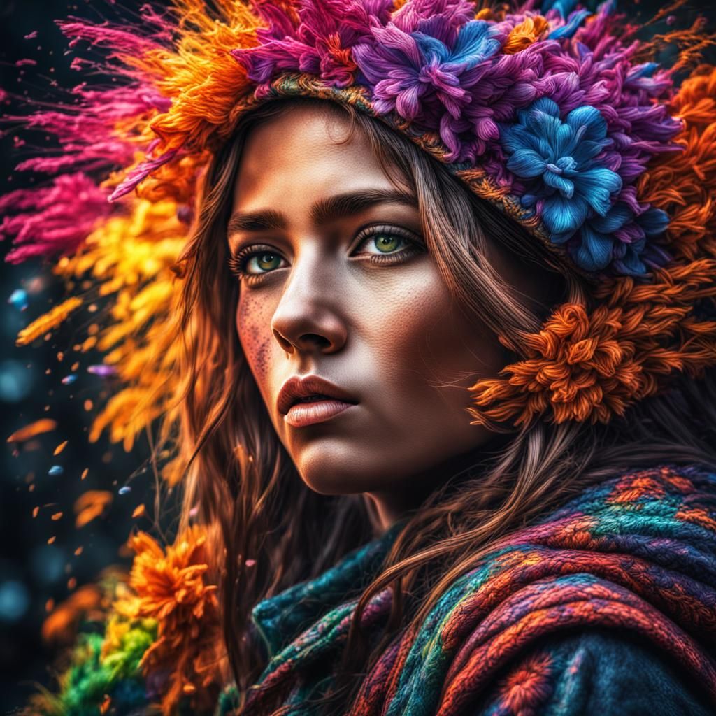 Hyperrealistic Color Burst Portrait of a Woman