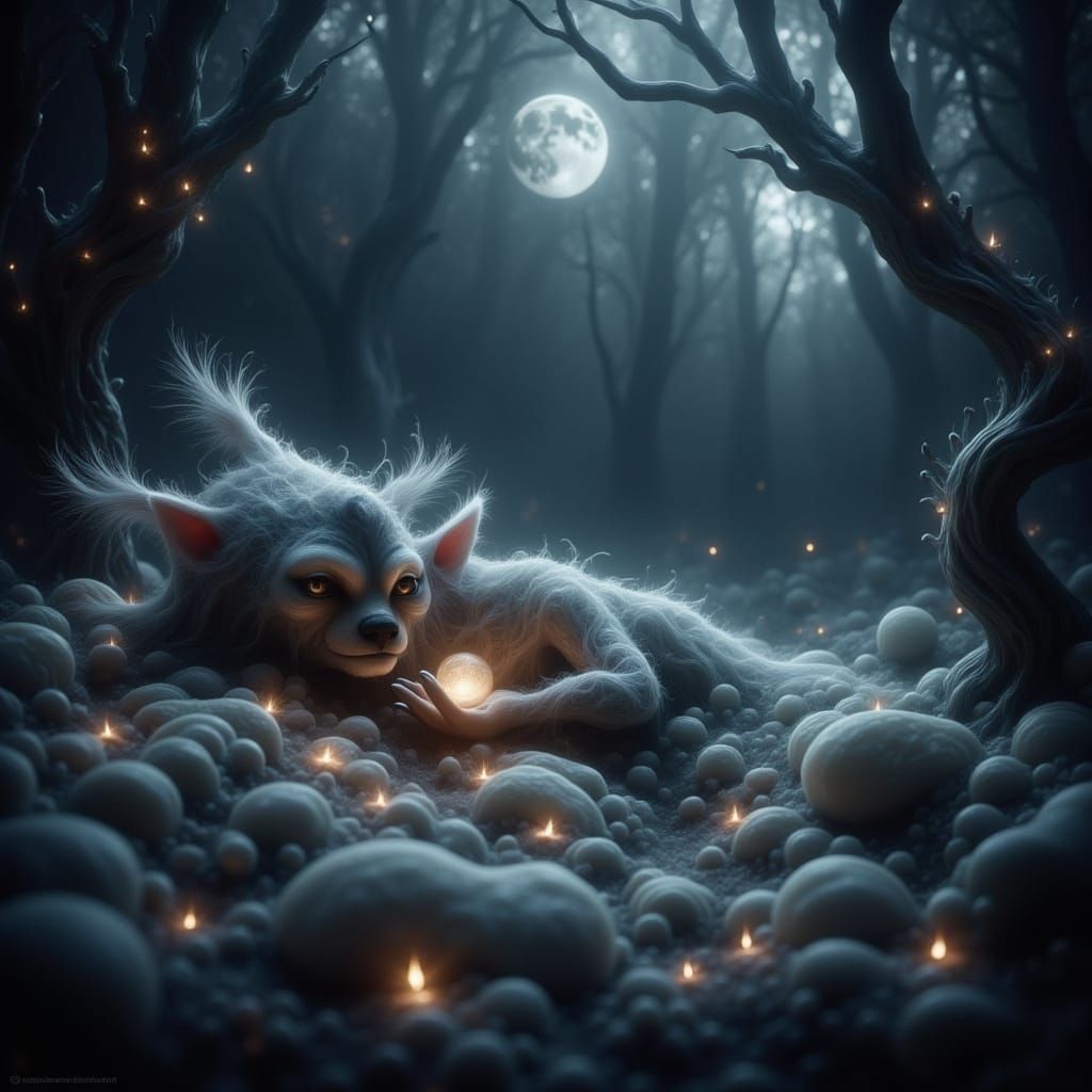 Whimsical Fuzzy Creature Amidst Golden Hour