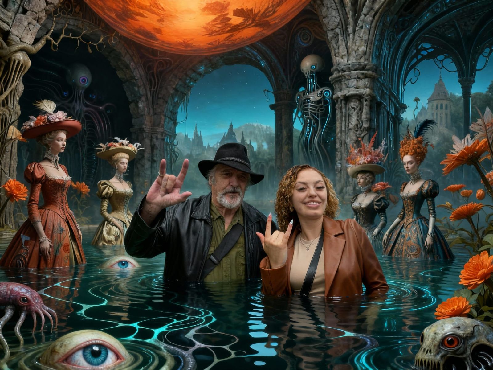 Surreal Cryptid Messiah in Dystopian Cyberpunk Wonderland