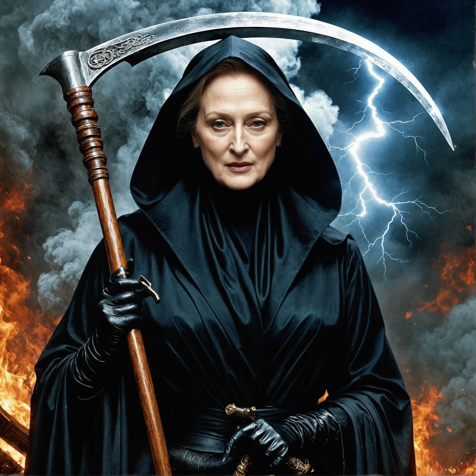 Meryl Streep as Grim Reaper in Pin-Up Style