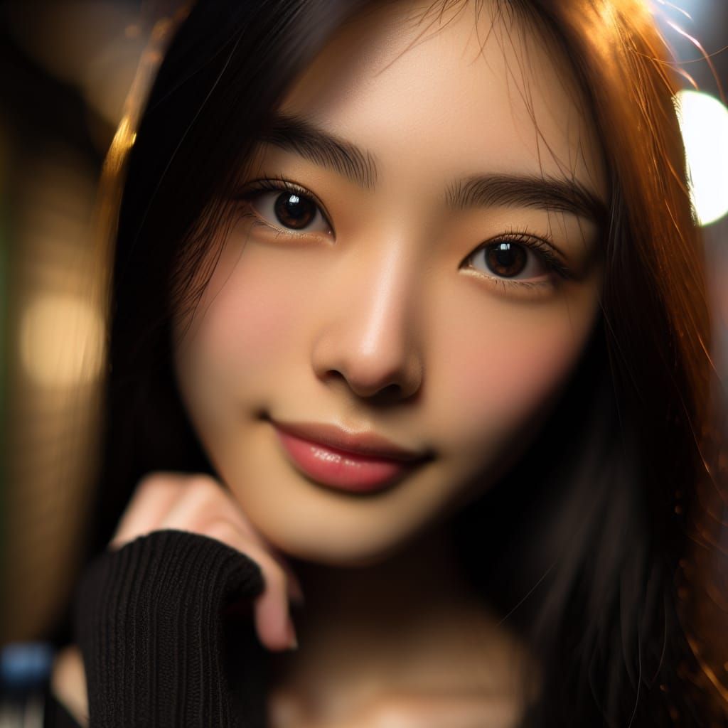 Detailed Portrait of Asian Woman in Vintage Style