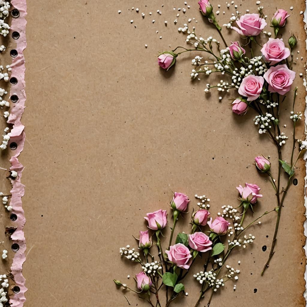 Pink Notebook Paper with Roses and Coffee Stains
